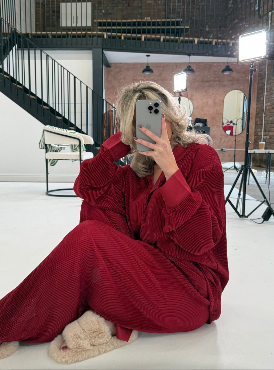 Women’s Plisse Deep Red Pyjamas // Relaxed fit Pyjama set – Sweet ...