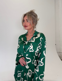 Luxury satin Green Bow Christmas Pyjamas