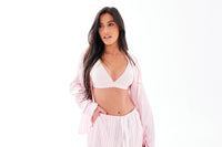 Candy stripe pink satin pyjamas womens luxury sleepwear UK